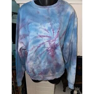 NEW ICE DYE FRUIT OF THE LOOM HEAVYWEIGHT BLUE PURPLE SWEATSHIRT M HANDMADE